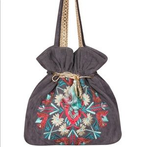 Slouchy Bucket Drawstring Embroidered Shoulderbag